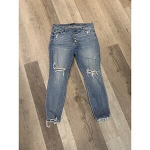 Judy Blue Jeans Womens 15 Blue Boyfriend Fit Distressed Button Fly Raw Hem Denim